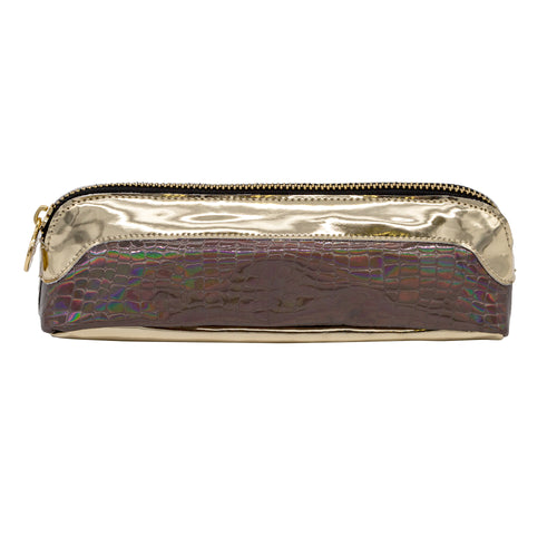 Crocodile print, gold slim pencil case