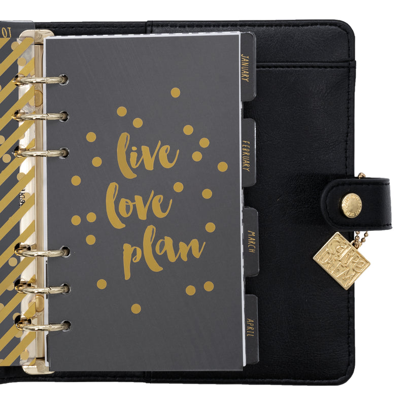 Inside of black faux leather personal sized planner box set