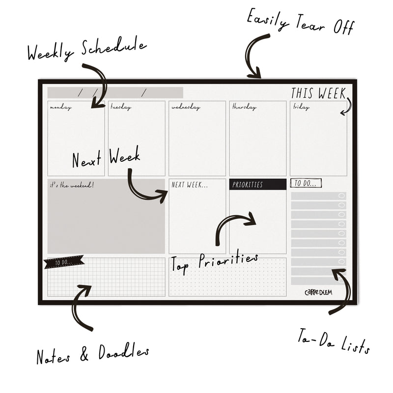 Black weekly planner pad