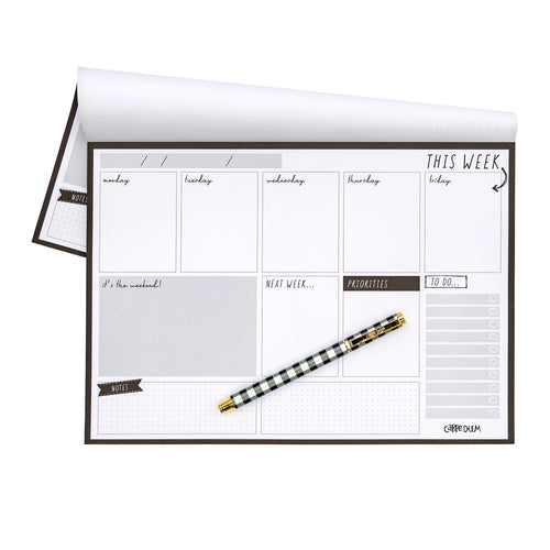 Black weekly planner pad