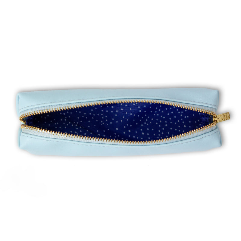 Sky blue slim, faux leather pencil case