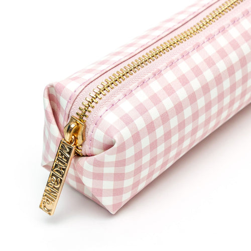 Carpe Diem ballerina pink check slim pencil case