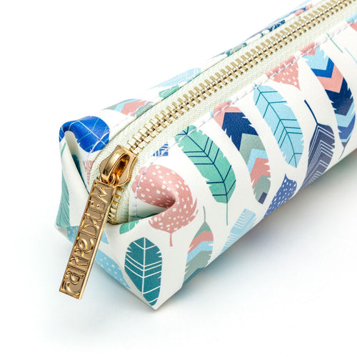 Feathers slim pencil case with gold hardware.