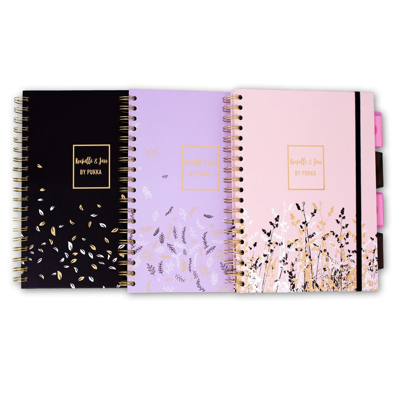 Rochelle & Jess 5-subject hardcover notebook - Pack of 3 assorted colours