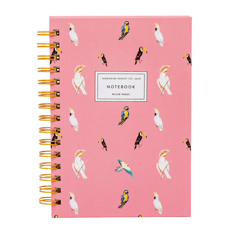 Carpe Diem x La Papelaria, Hardcover Spiral Notebook in Pink Cockatoo Print